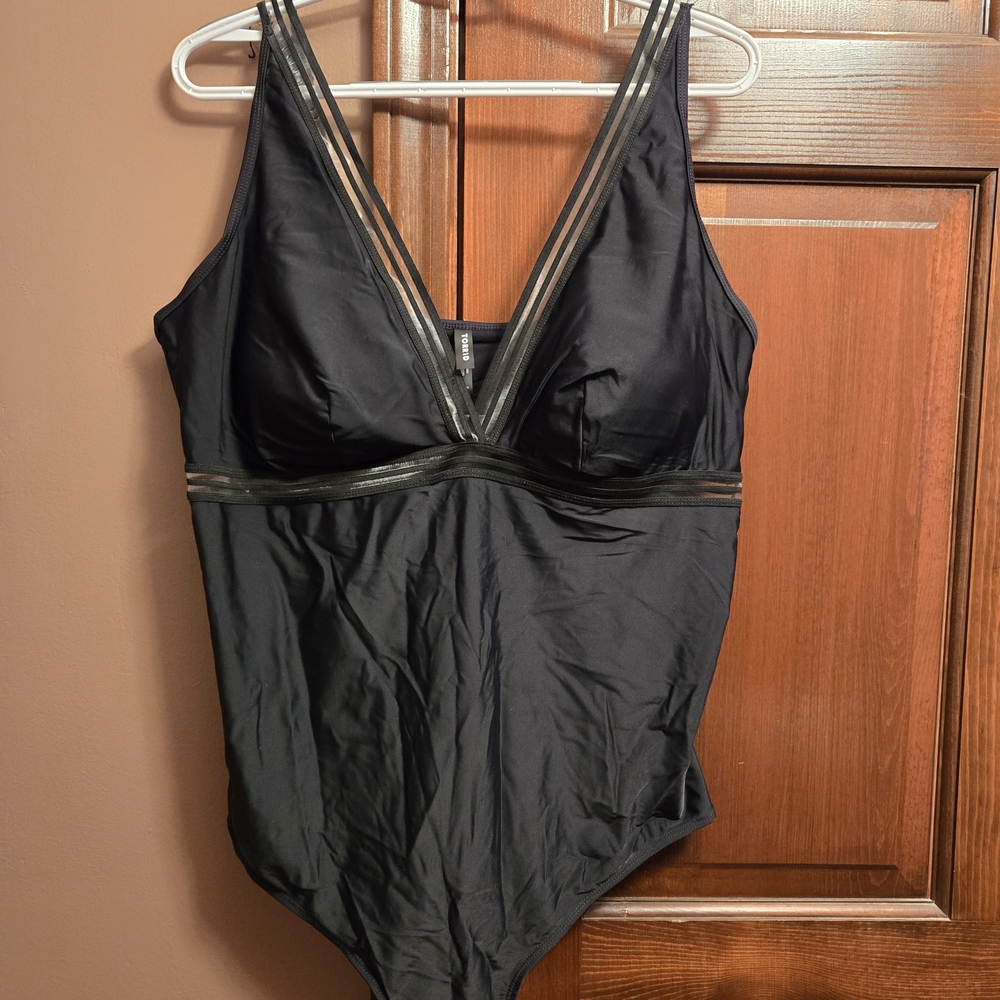 Torrid Black One-Piece Swimsuit with Sheer Stripes